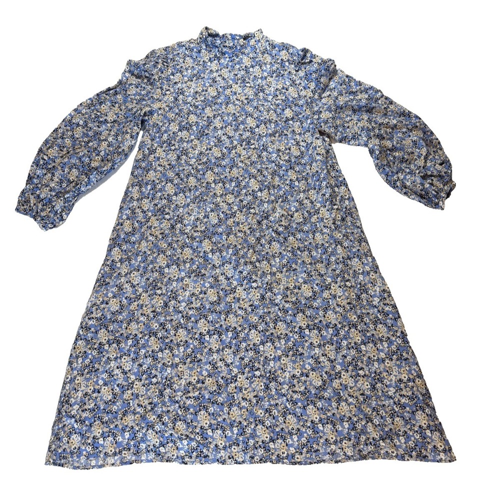 Ann Taylor 4T Blue and White Long Sleeve Floral Dress with Zipper and Lining